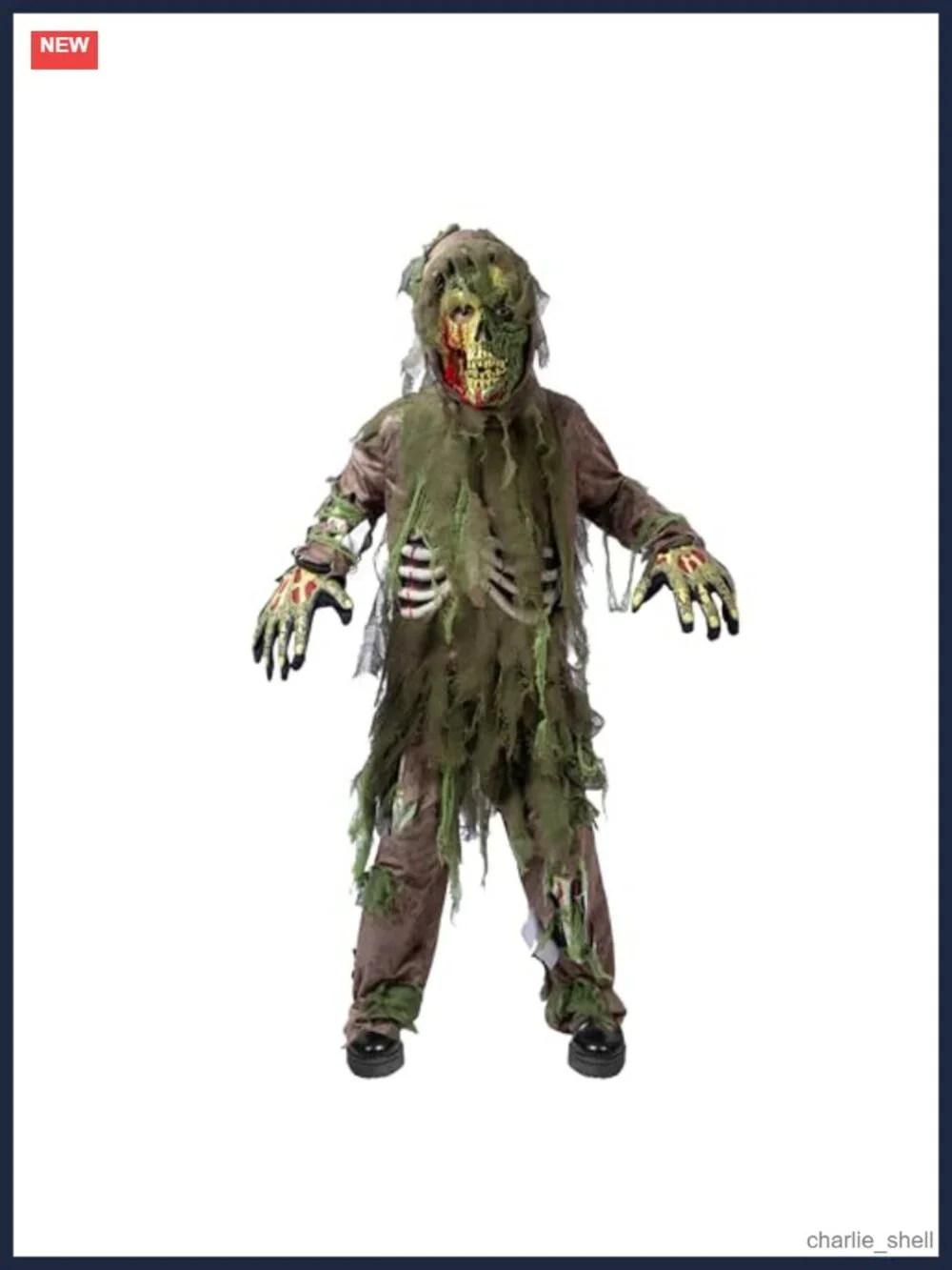 Kids Swamp Zombie Costume 4 Piece Skeleton Living Dead Halloween Role Play